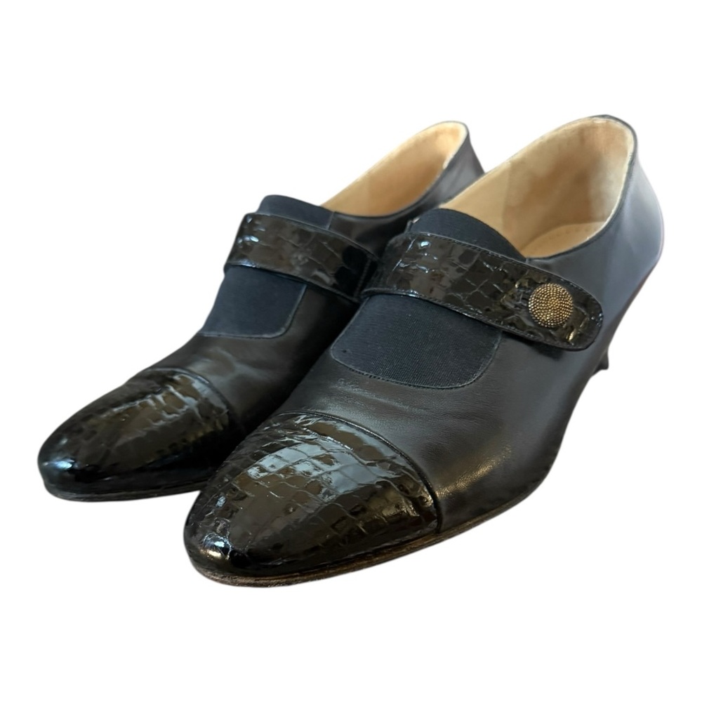 Elisabetta Italian Black Leather Mary Jane Heels Women's 39 8/8.5 Comfort Sole